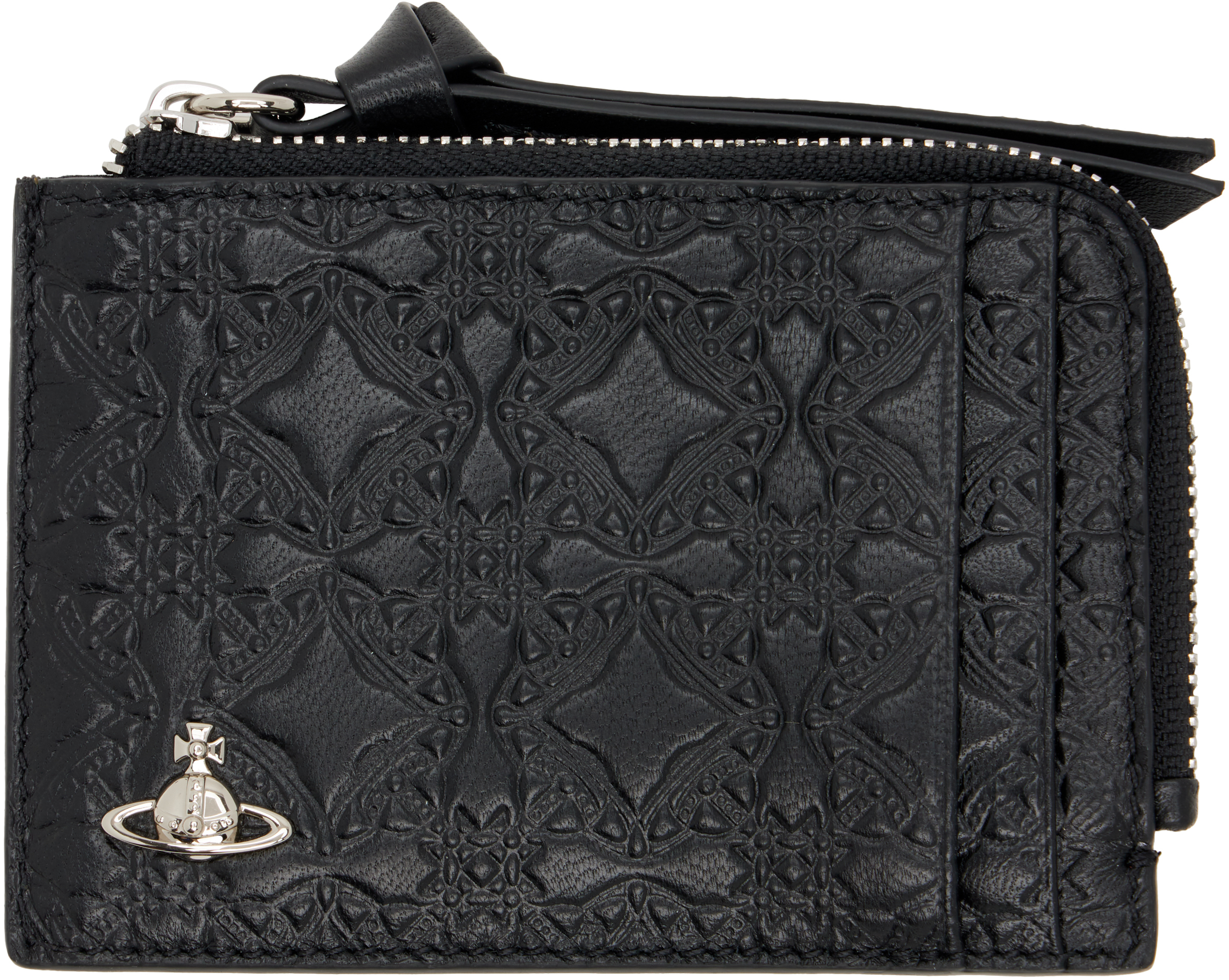 Black Embossed Zip Card Holder