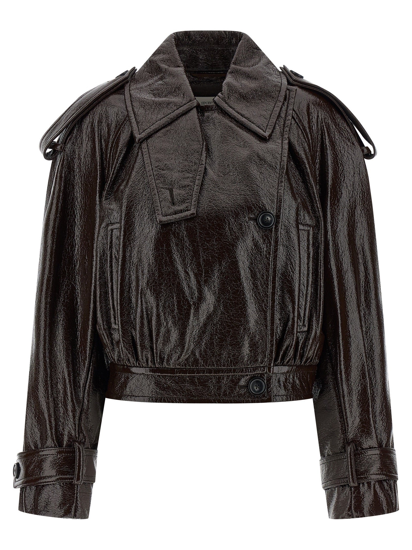 Glossy Painted-Effect Coated Cotton Jacket — Brown