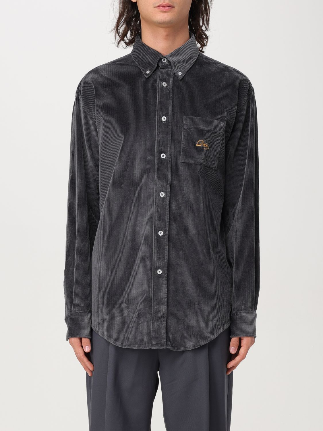 Embroidered-logo corduroy shirt - Grey