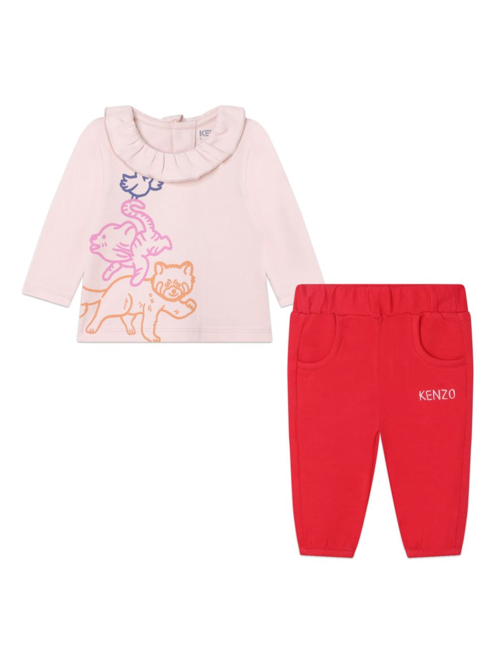 Graphic-print ruffled-collar trousers set - Pink