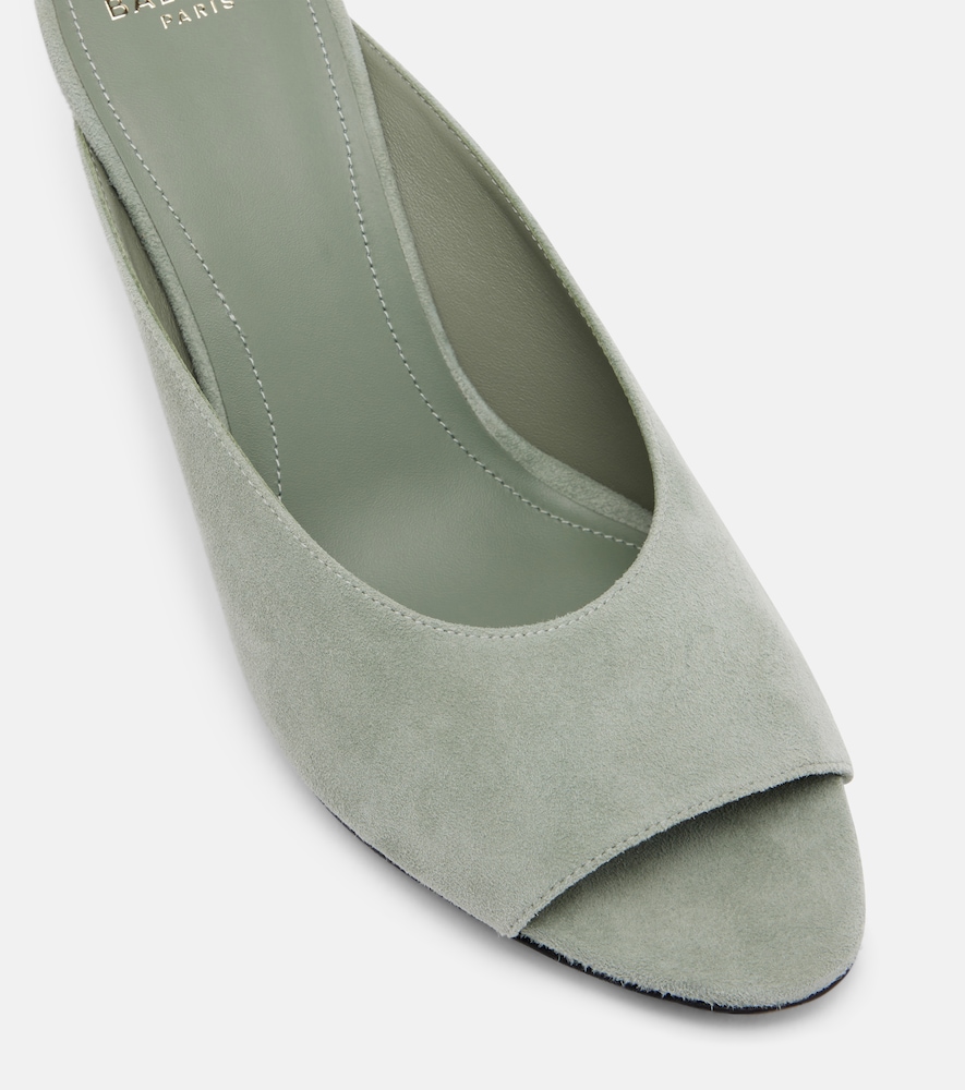Suede cutout wedge mules