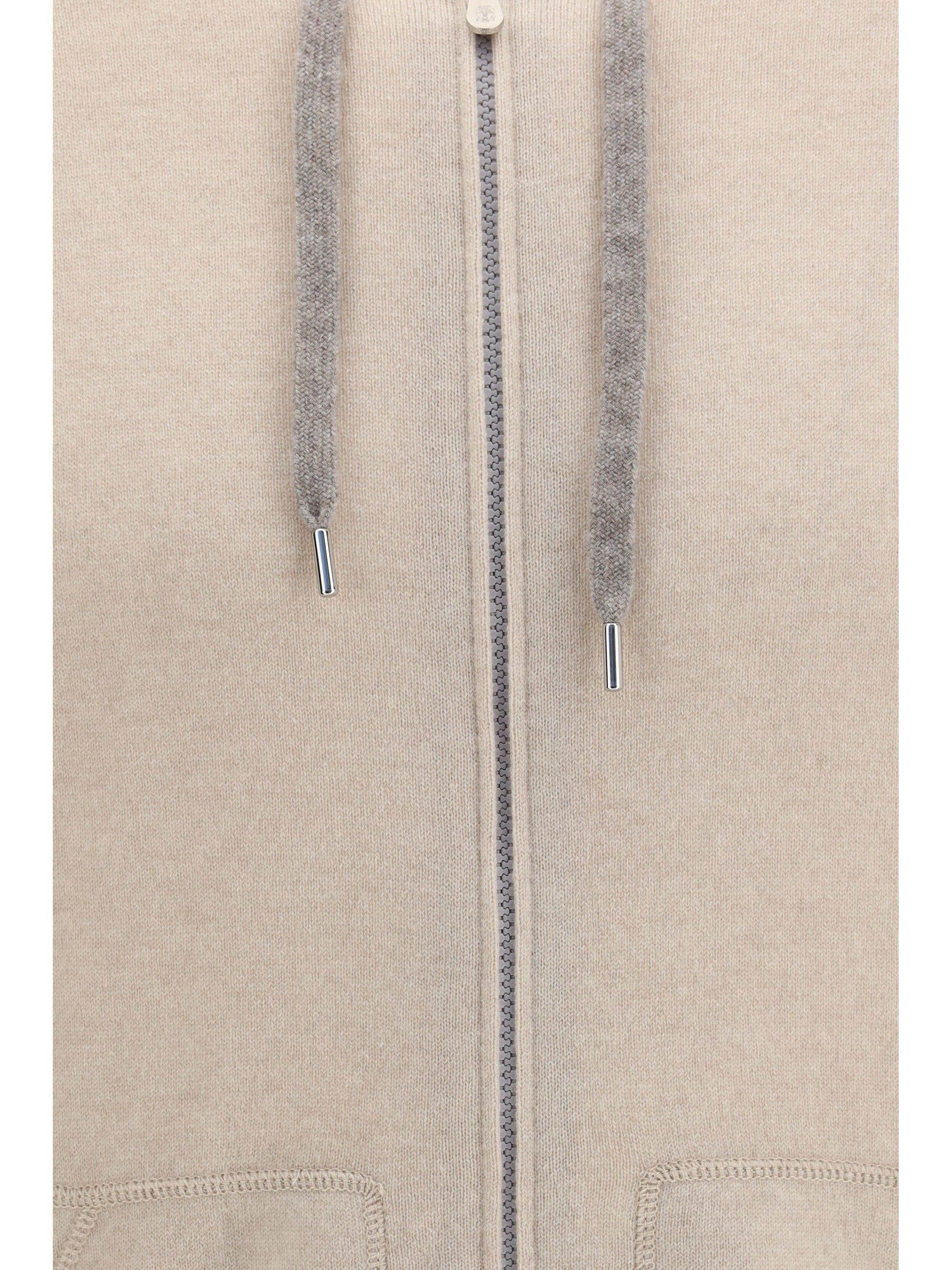 Cashmere Zip-Up Hoodie — Beige