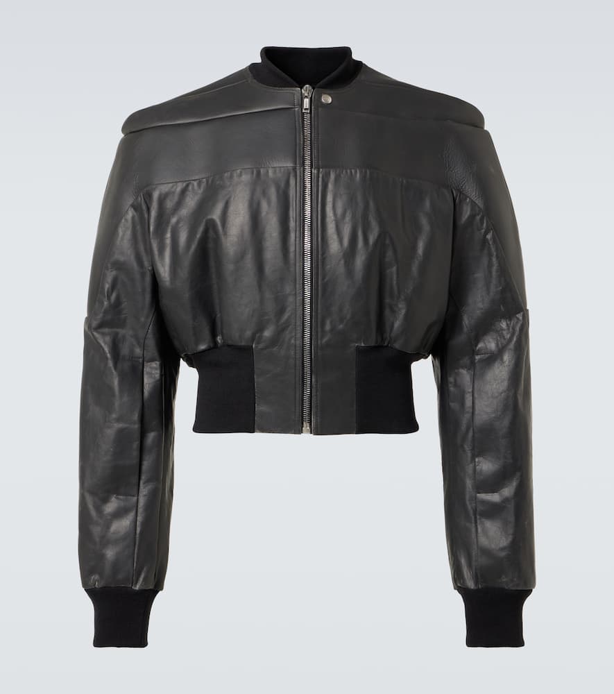 Girdered cropped leather jacket