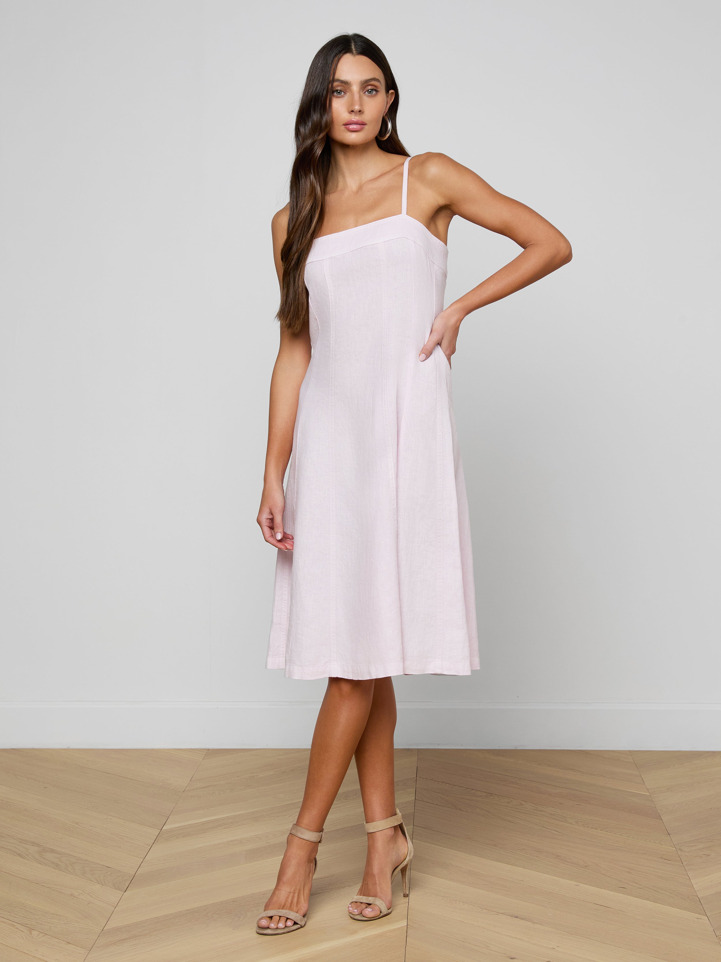 Mitzy Linen Midi Dress In Icy Lilac