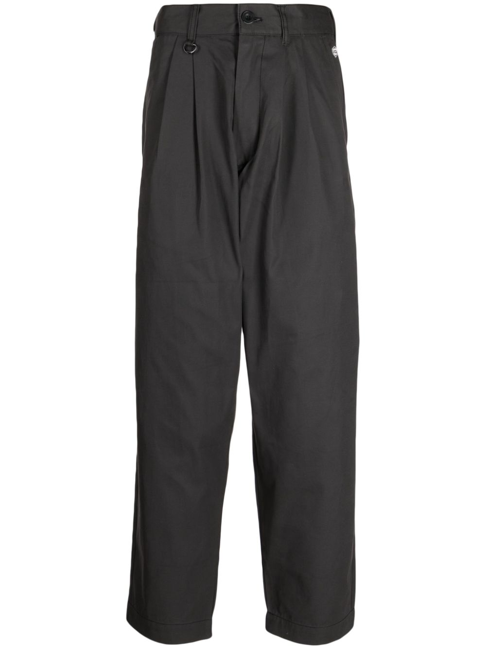 Logo-patch pleated cotton chinos - Grey