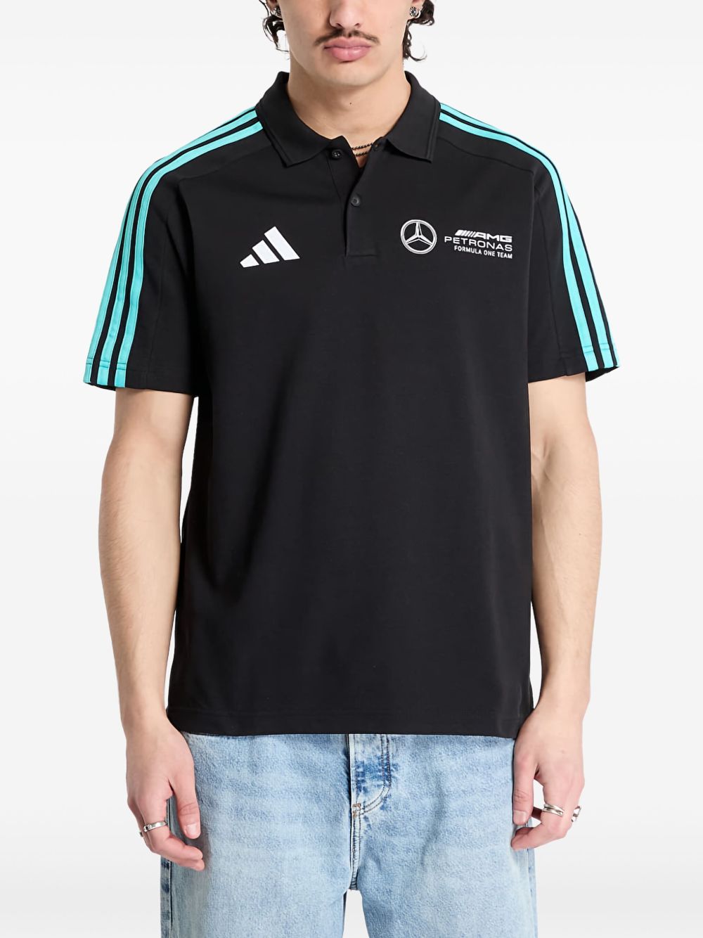 X Mercedes - AMG Petronas Formula One Team DNA 3-Stripes logo polo shirt - Black