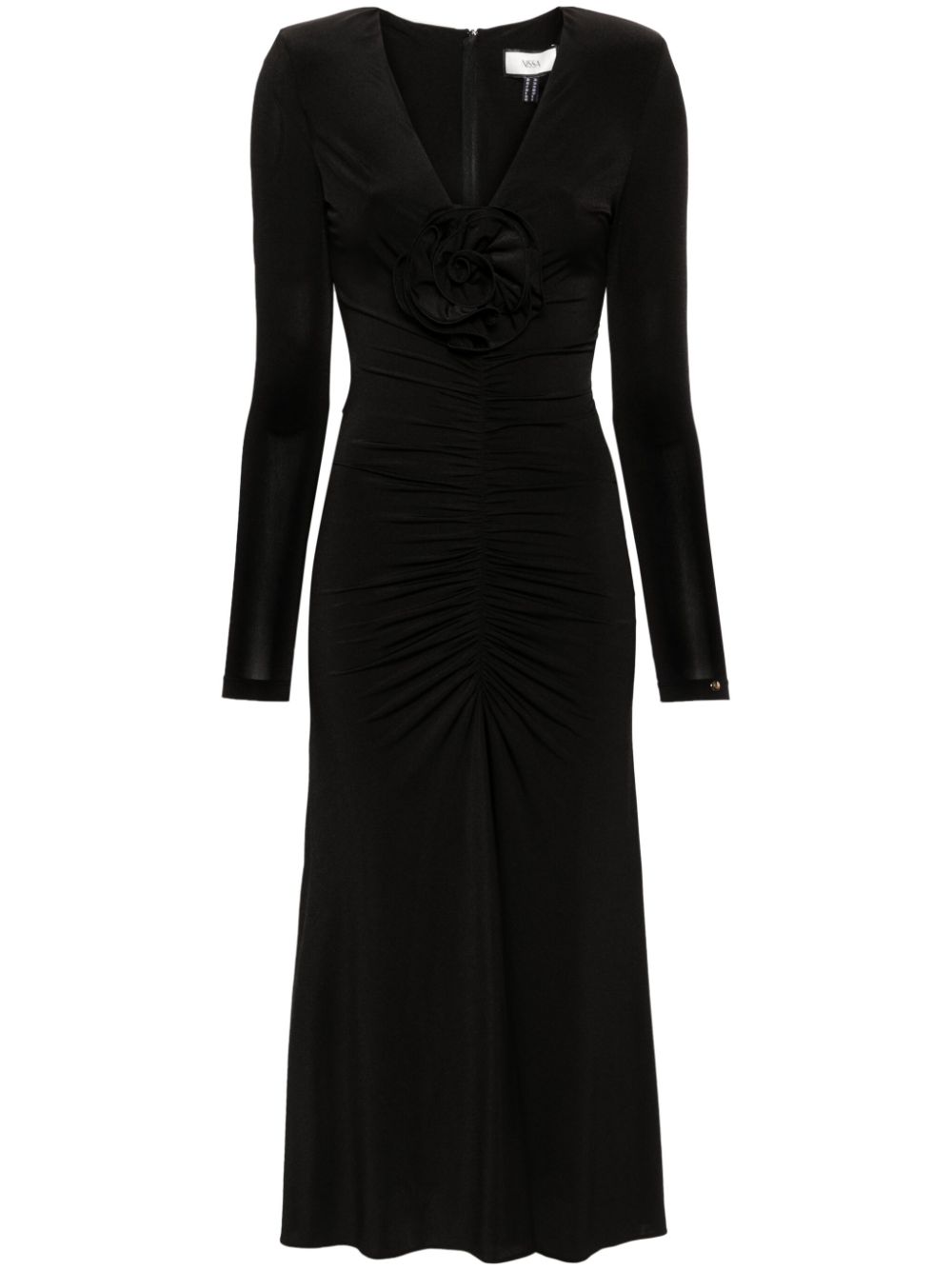 Floral-appliqué ruched gown - Black