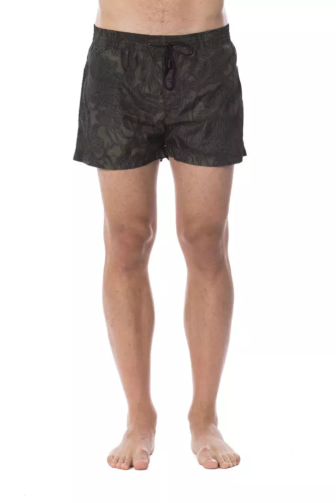 Army-Print Polyester Swim Shorts — Gray