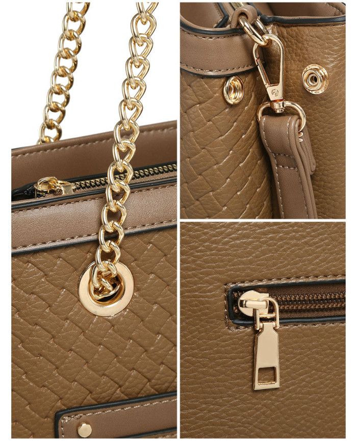 Jfy Weaving Pattern Top Zipped  Tote Bag
