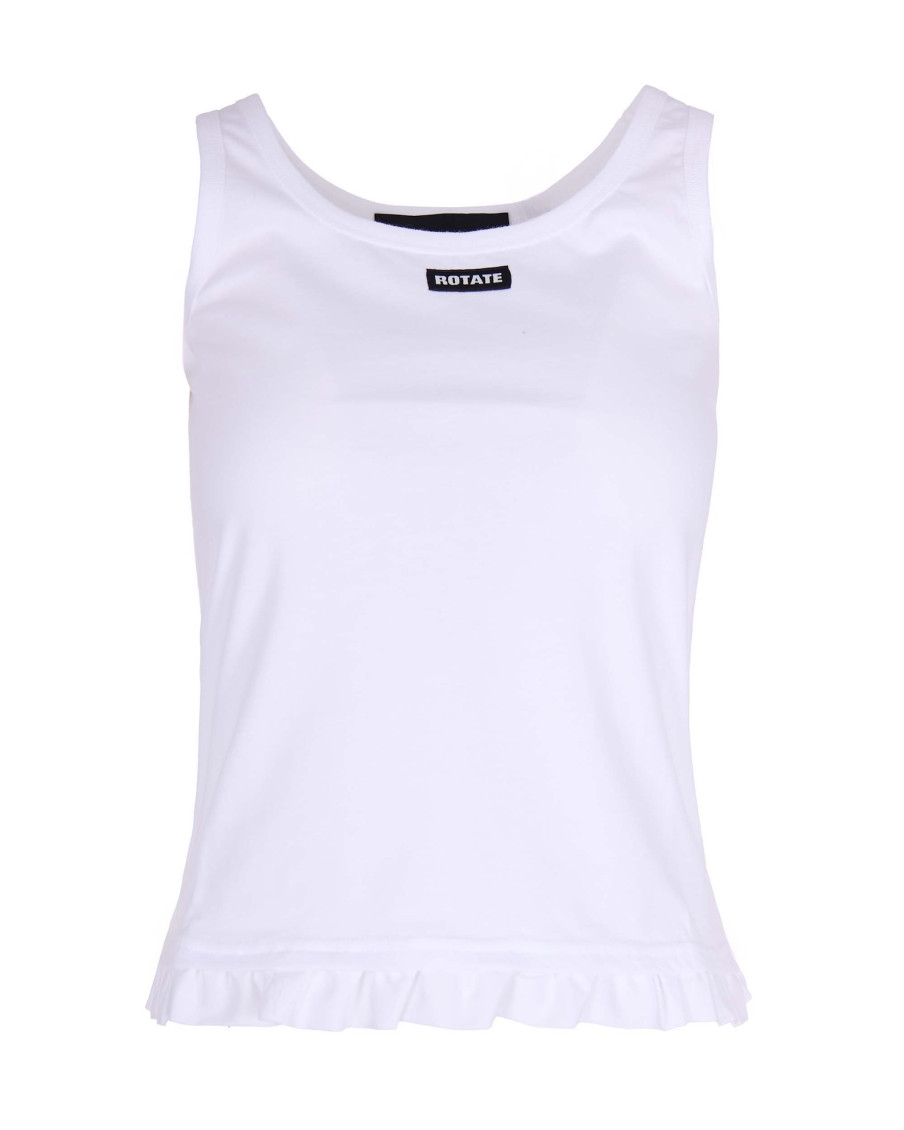 White Round Neck Logo Tank Top