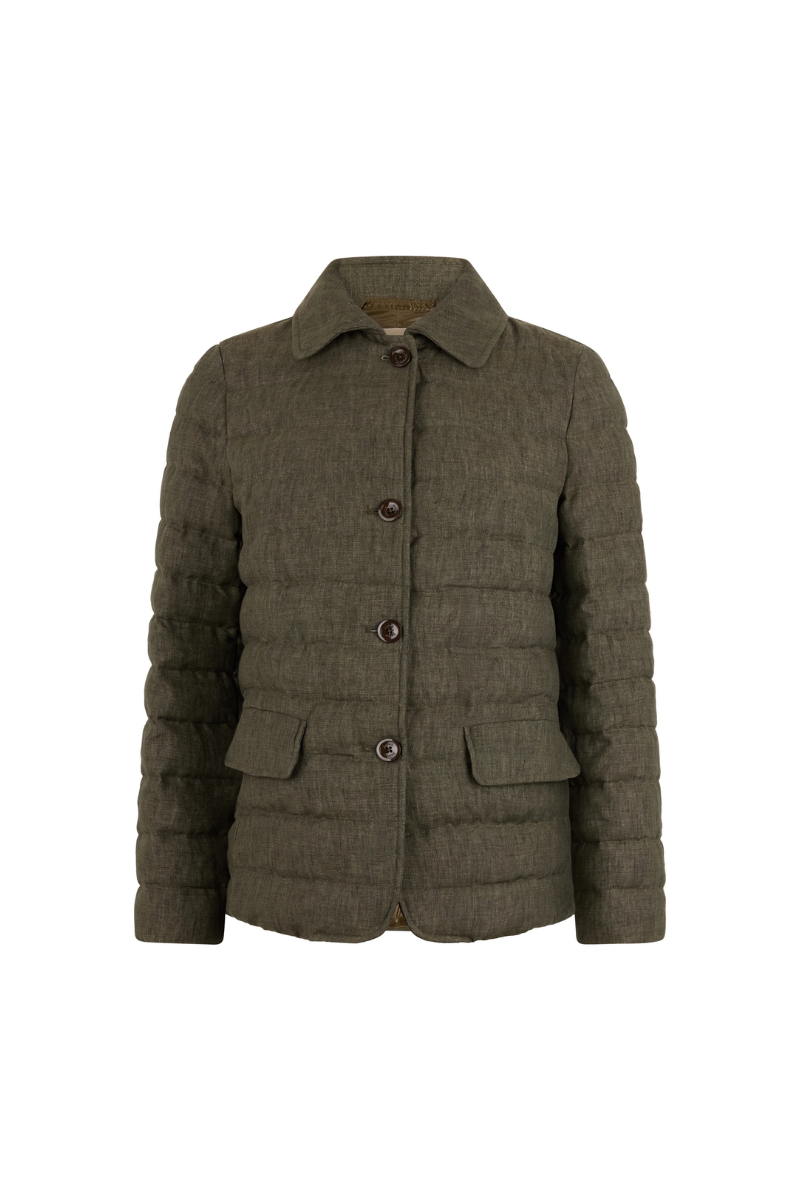 Quilted Linen Down Jacket — Green