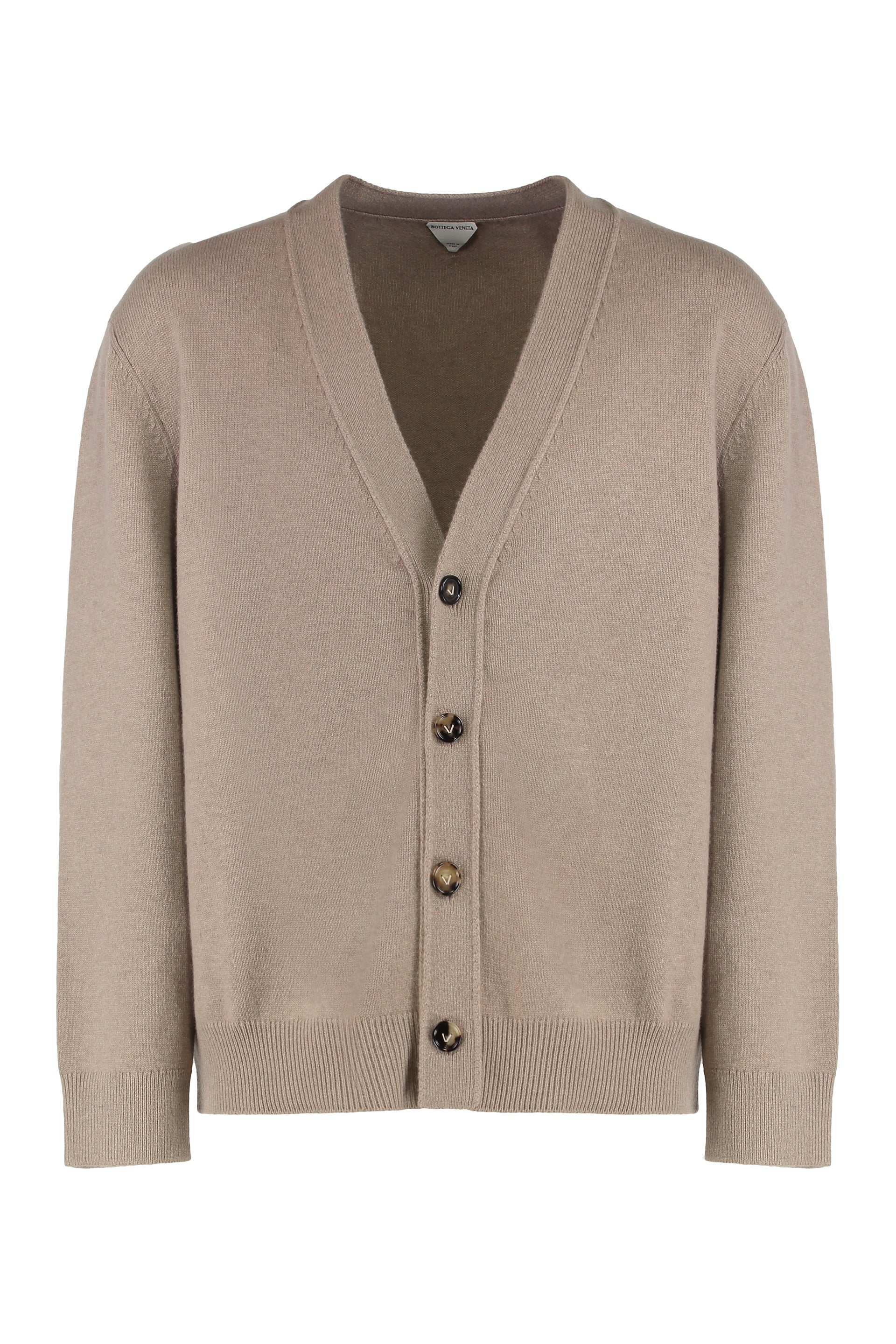 Intrecciato Leather-Trimmed Cashmere-Blend Cardigan