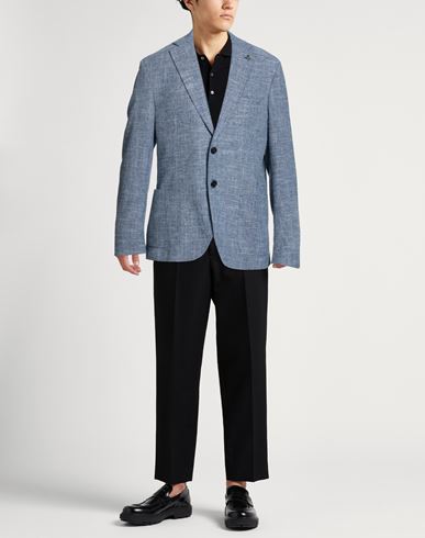 Man Blazer Slate blue Size 42 Cotton, Viscose, Linen, Elastane
