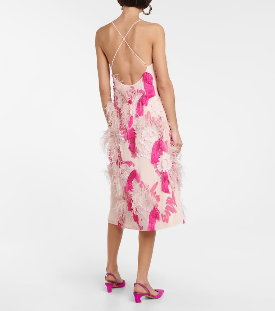 Xu Zhi Feather-trimmed embroidered midi dress