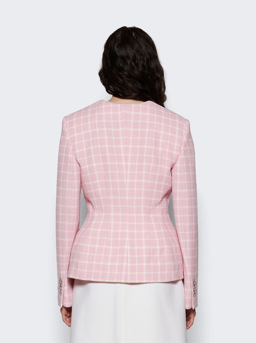 Check-print flared jacket - Pink