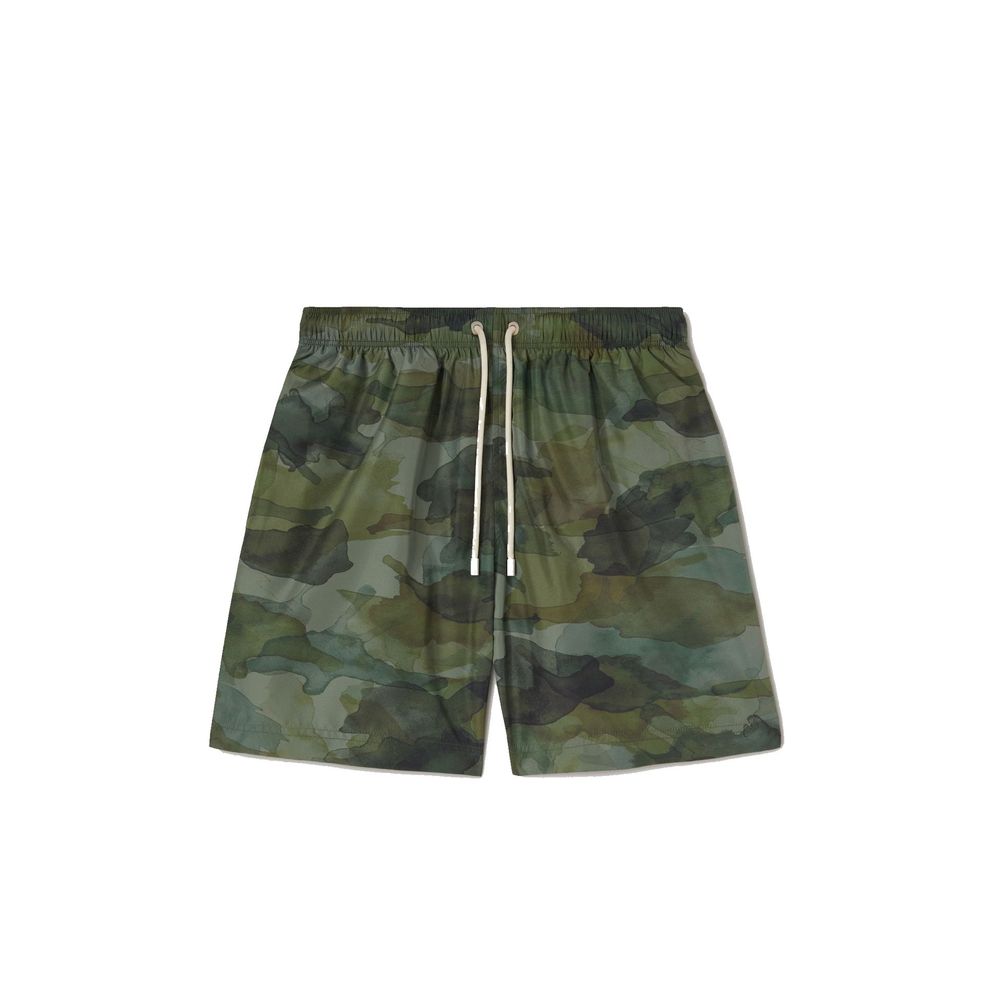 Camouflage Polyester Swim Shorts — Green