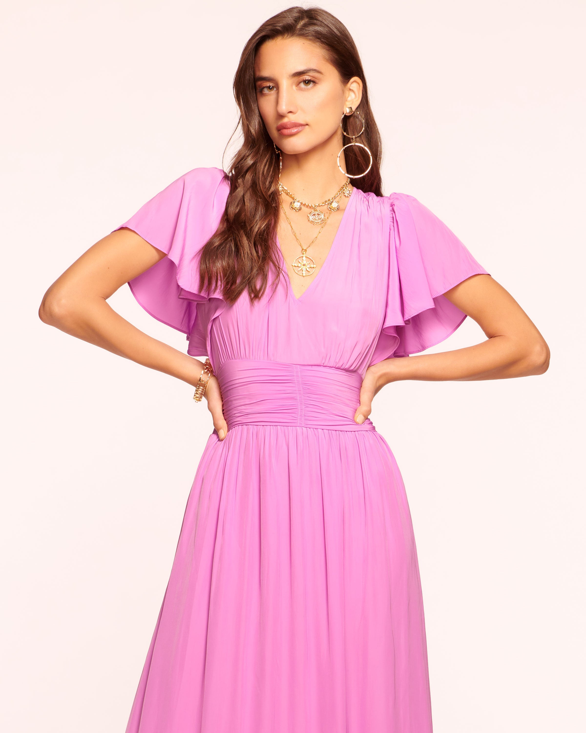 Joanie Short Sleeve Maxi Dress in Pink Petunia