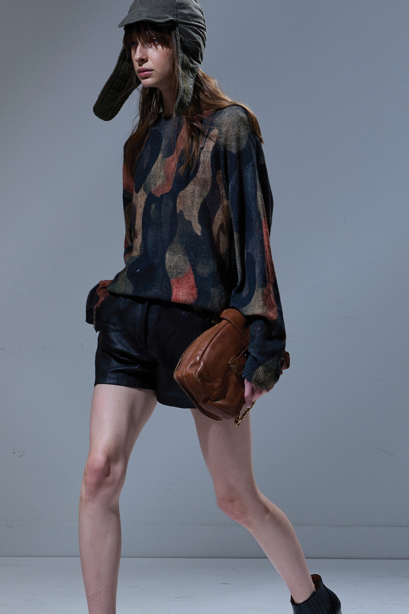 R13 Printed Boyfriend Sweater - Dark Camo Green