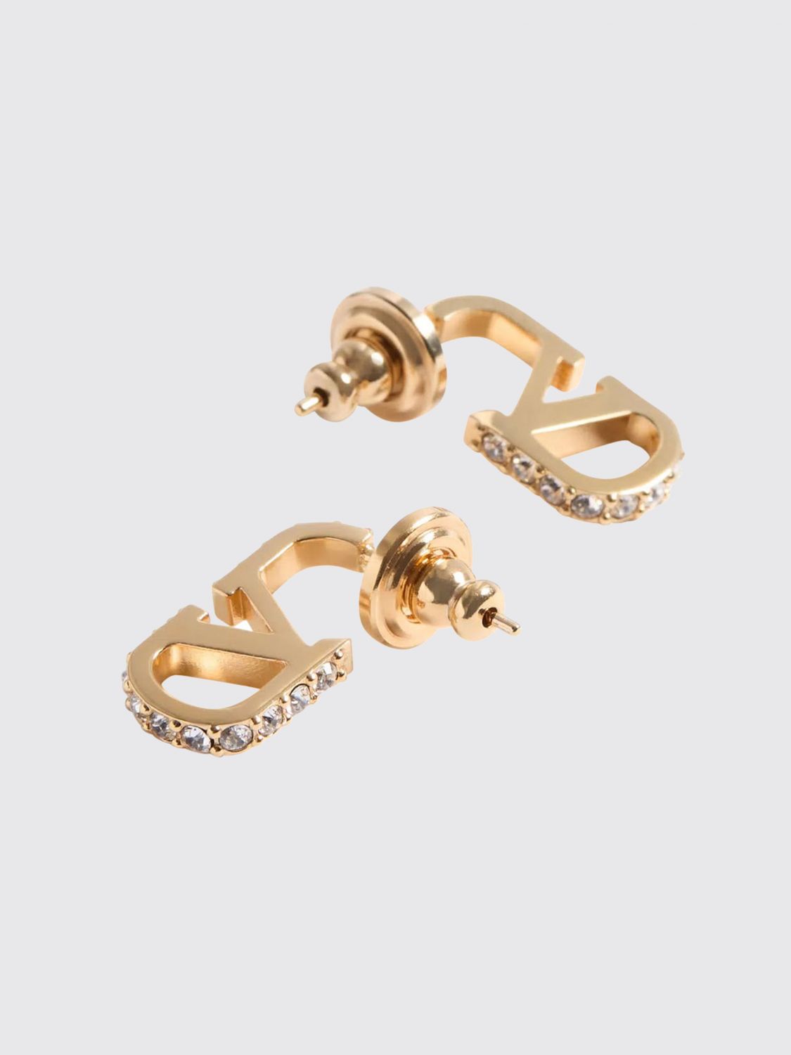 Valentino Garavani Vlogo Signature Earrings in Oro & Crystal - Metallic Gold. a