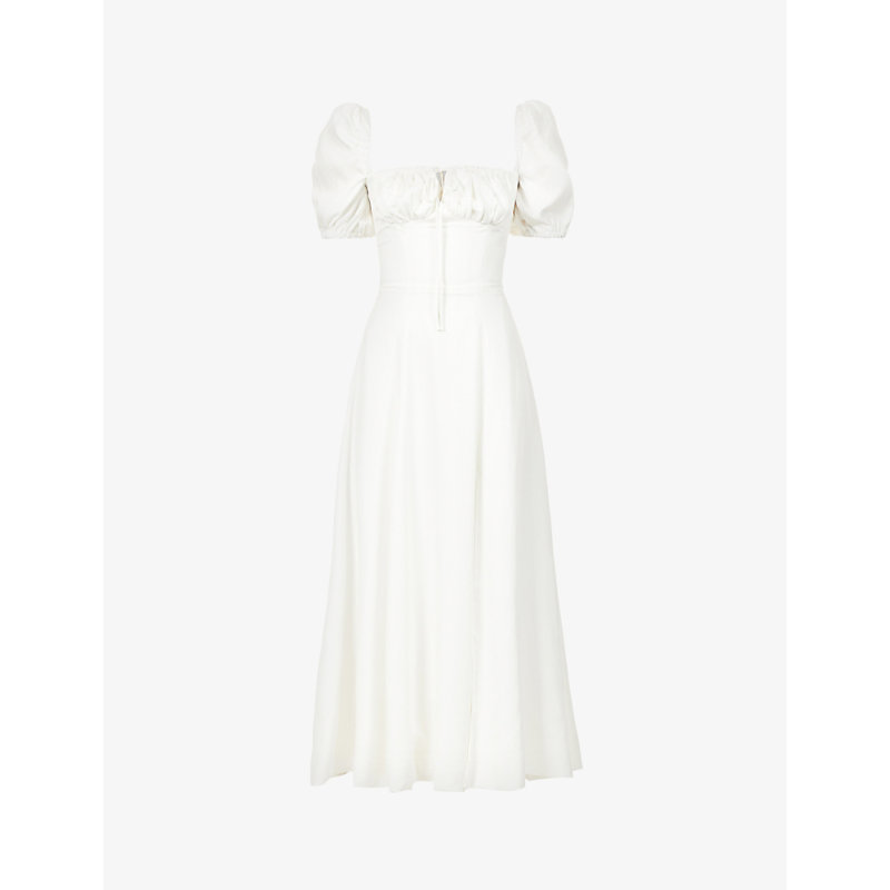 Womens White Tallulah Puffed-sleeve Woven Midi Dress