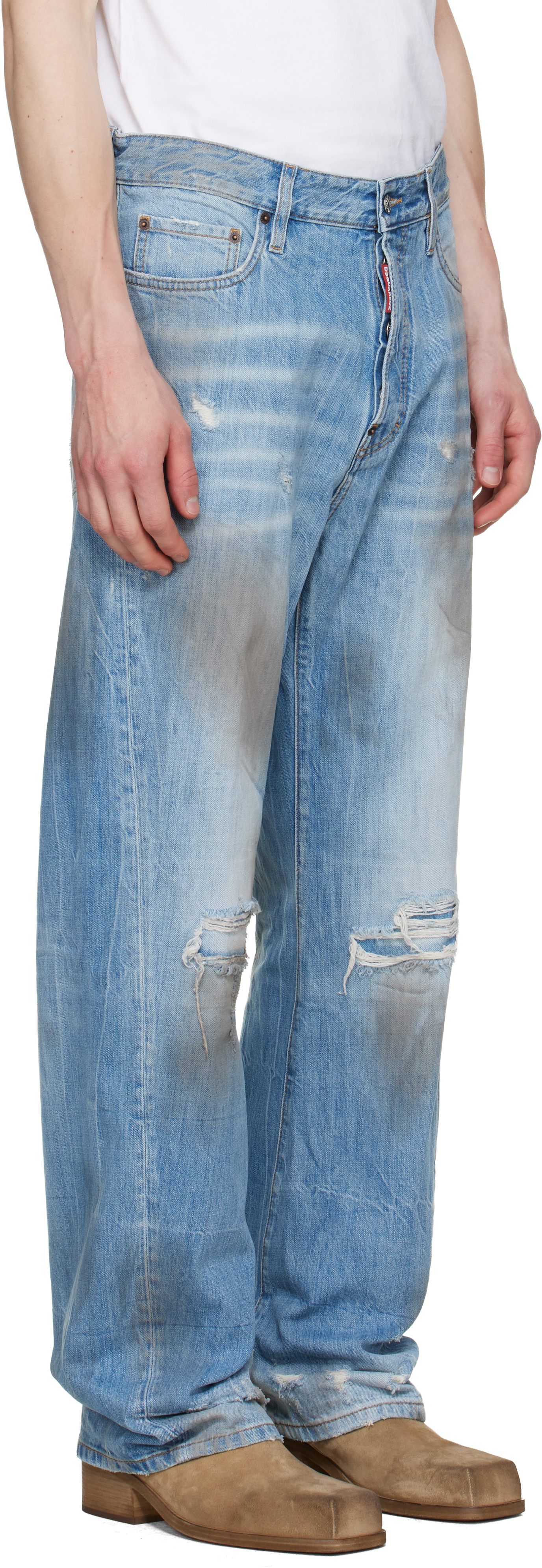 Blue Light Dirty Wash Loose Twist Jeans