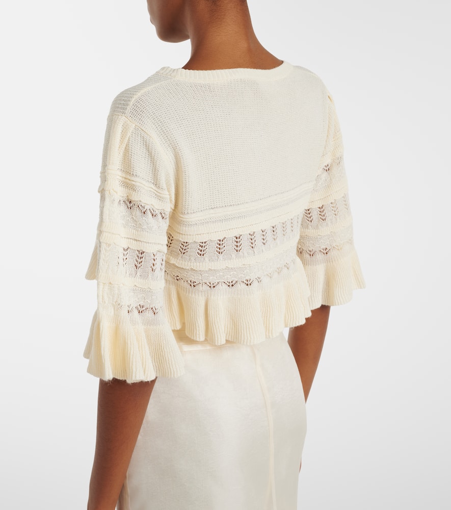 Cropped open-knit ruffled cardigan