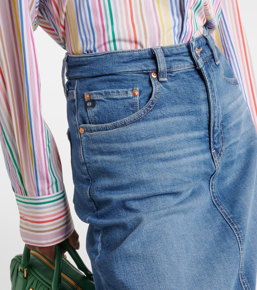 High-rise denim midi skirt