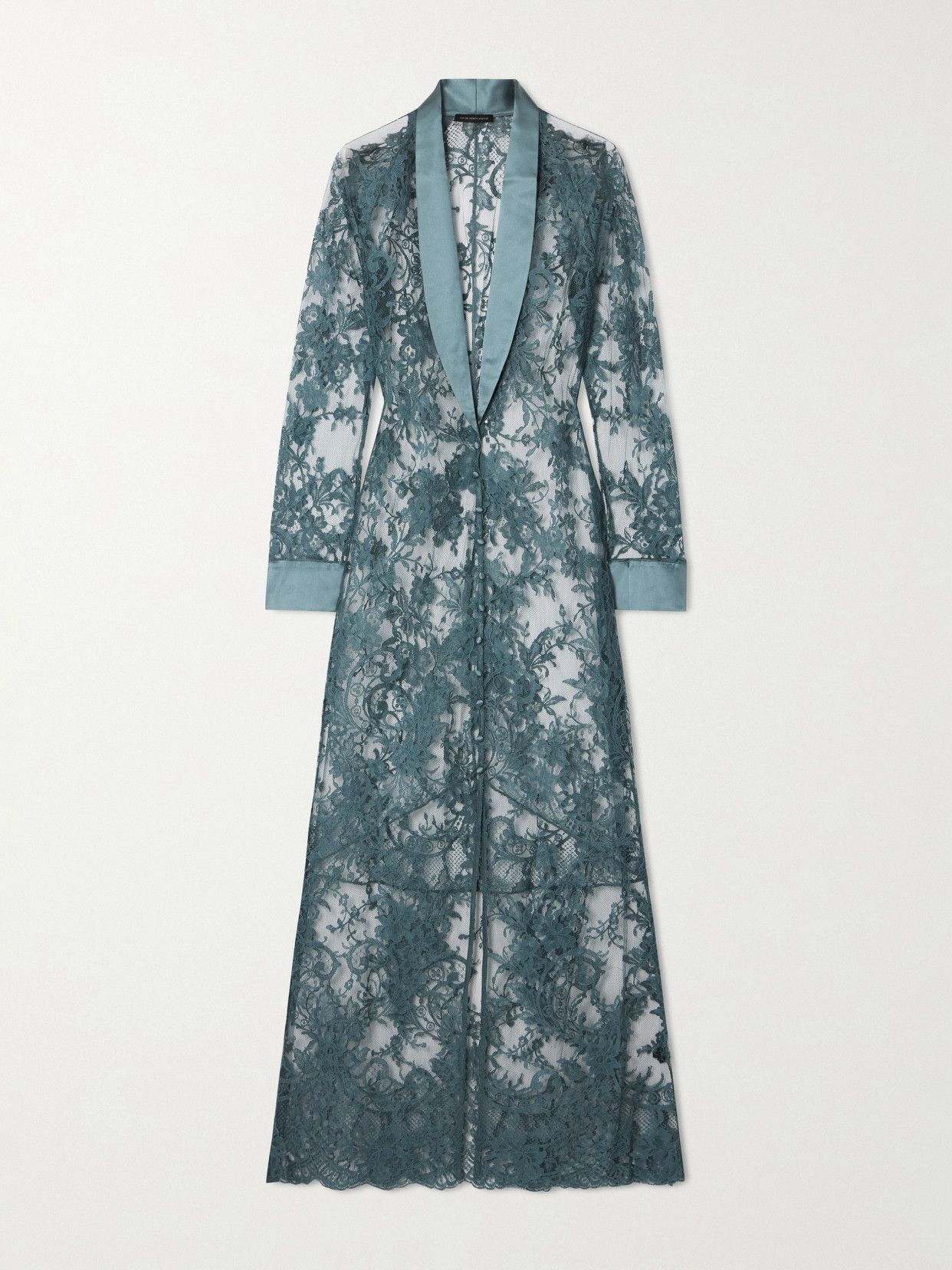 Camille Silk Satin-trimmed Organic Cotton-blend Lace Robe - Blue
