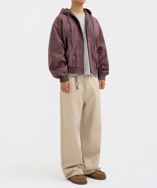 Light Beige Cropped Hooded Zip-Up Work Jacket