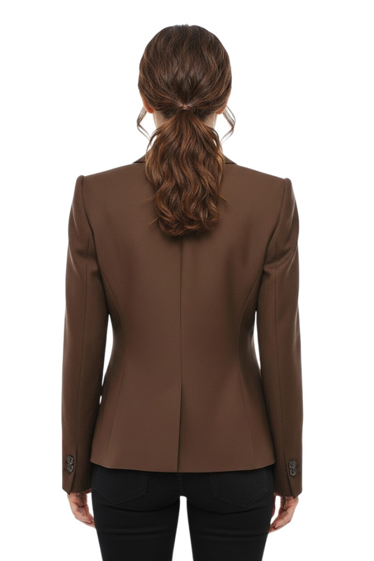 Brown Solid Notched Lapel Blazer
