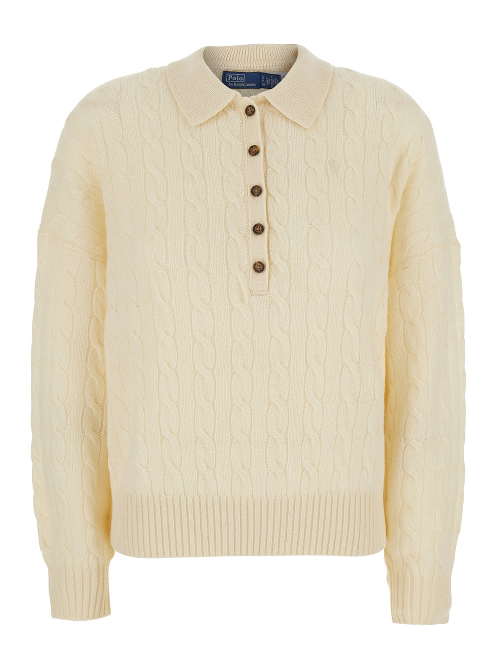Cable Knit Wool and Cashmere Sweater — White