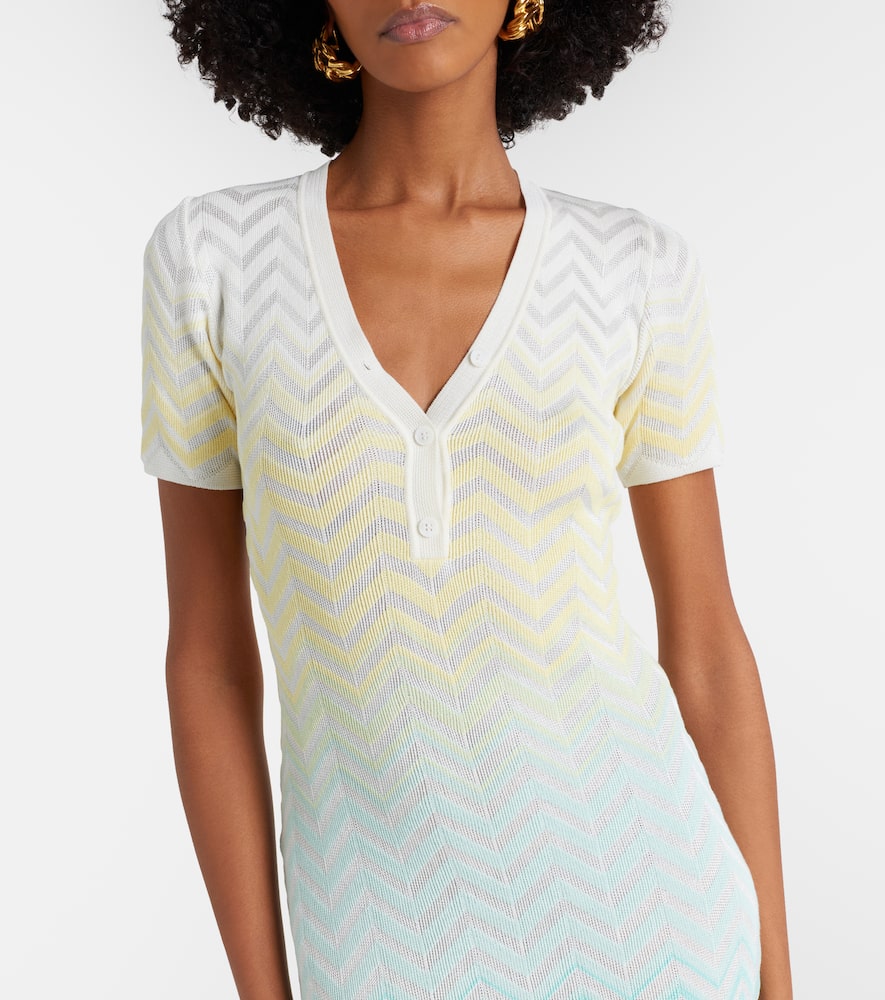Zigzag knitted cotton-blend midi dress
