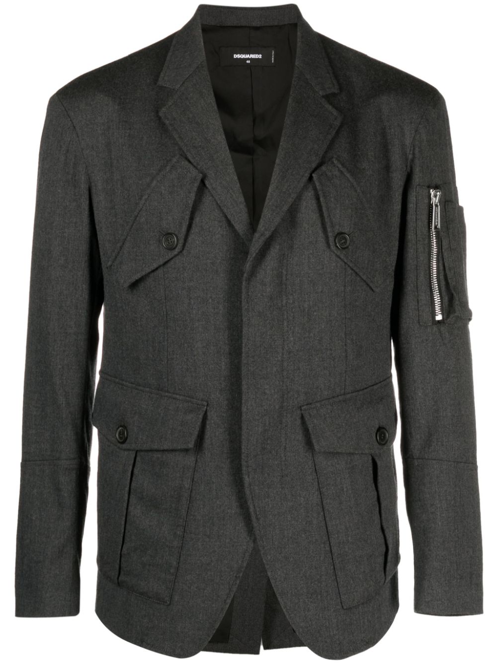 Multiple-pocket single-breasted blazer - Grey