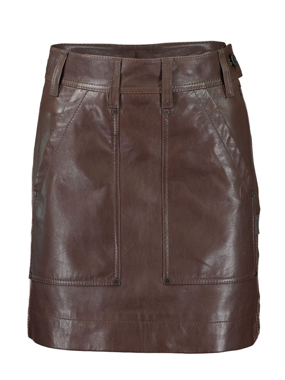 Cargo leather miniskirt - Brown