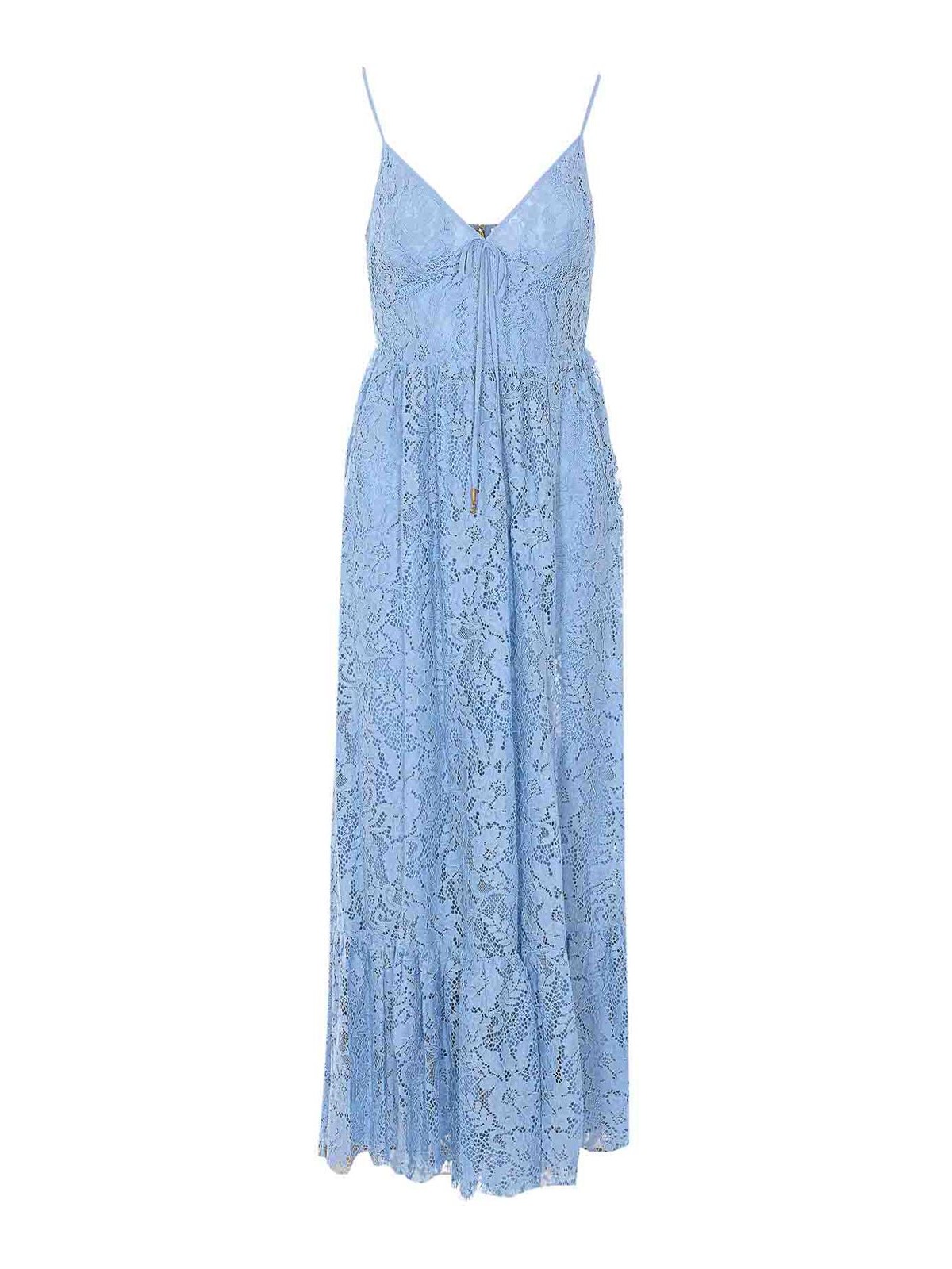 Light Blue V-neck Maxi Dress In Cotton Blend Woman