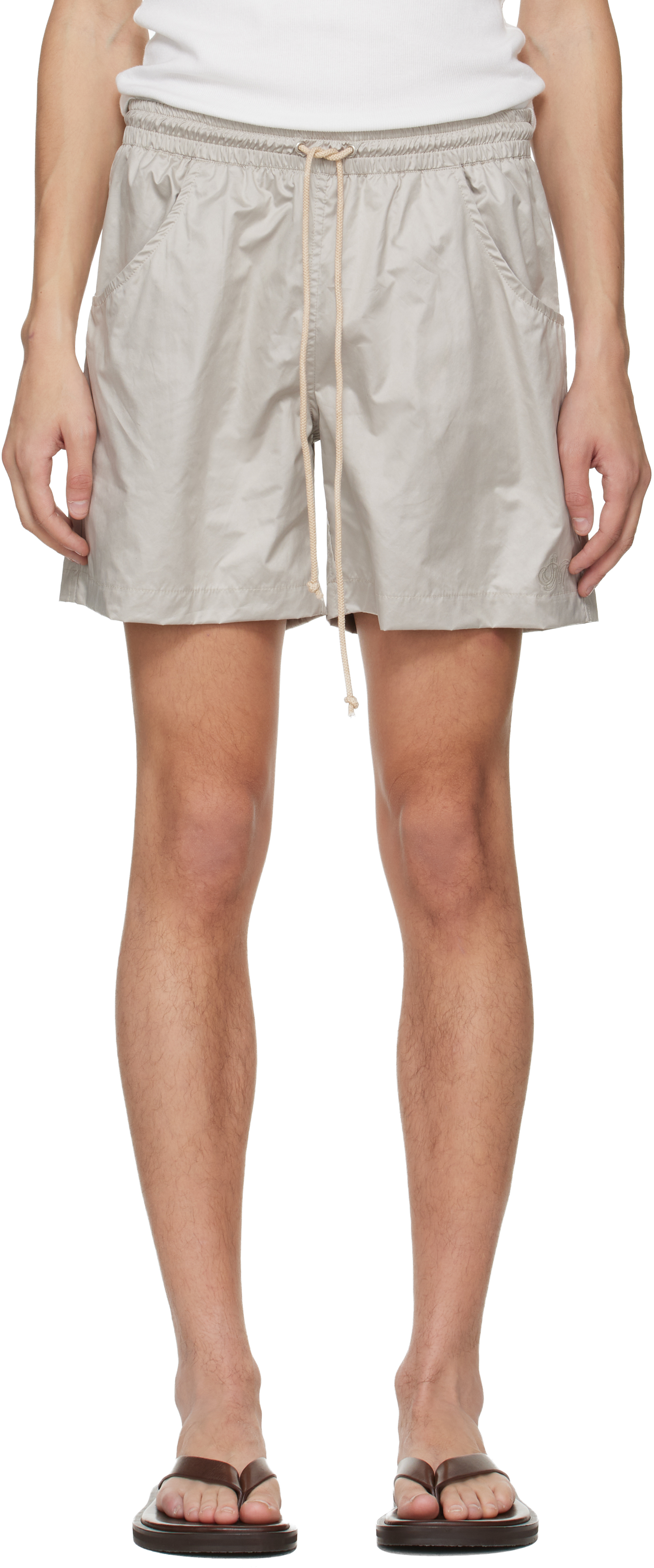 Gray Embroidered Logo Swim Shorts