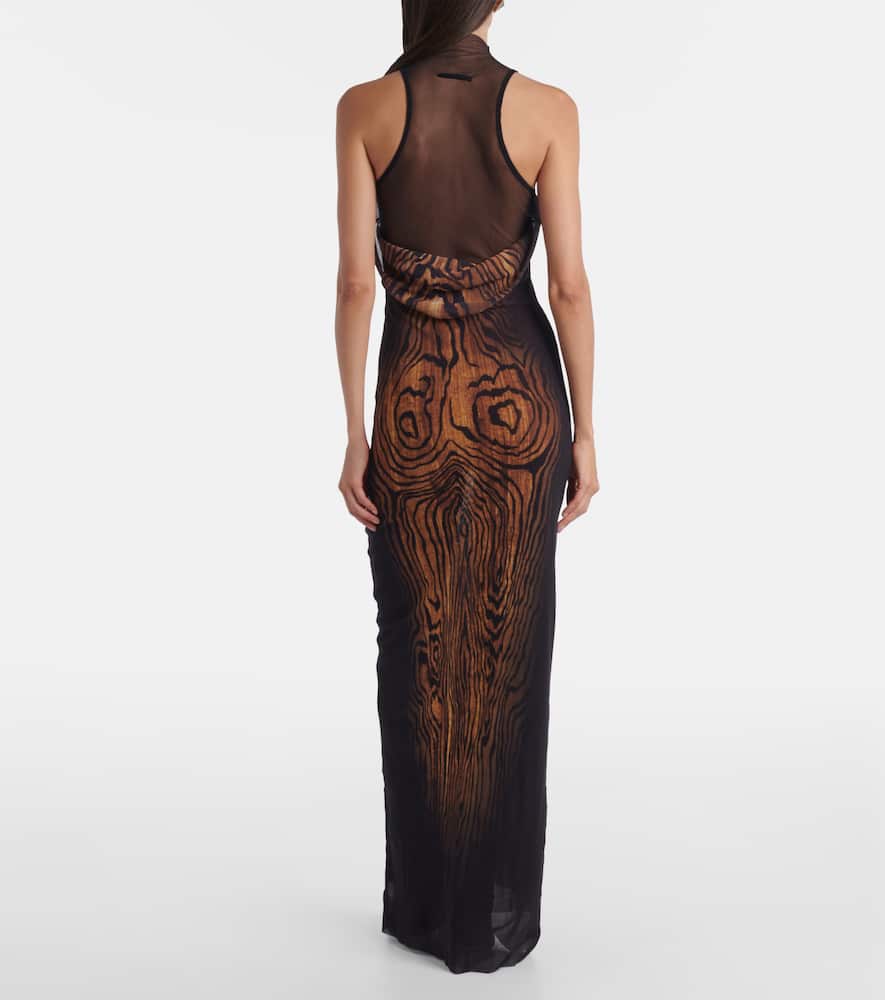 Wood printed mesh maxi dress