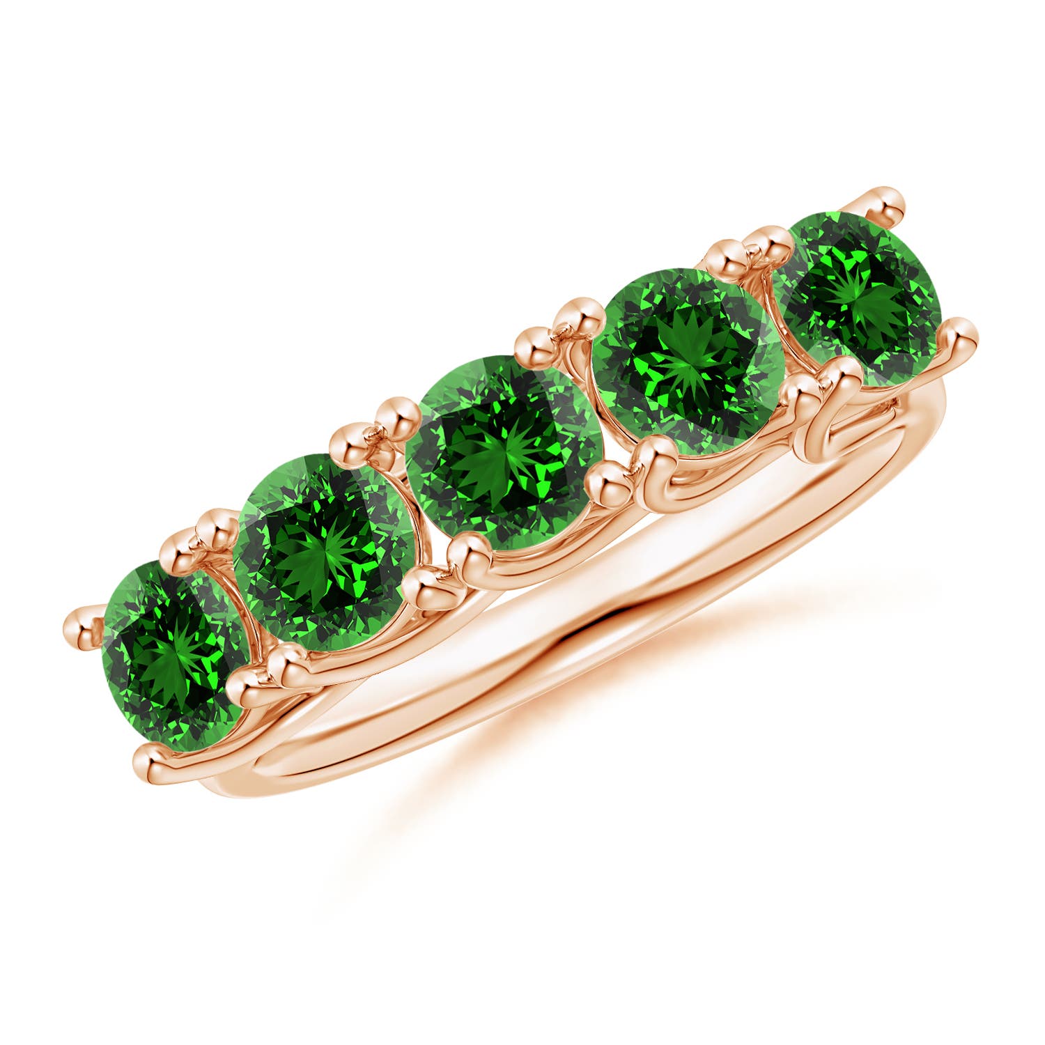 Angara 1.75 Carats Lab-Grown Half Eternity Five Stone Emerald Wedding Band in 14K Rose Gold