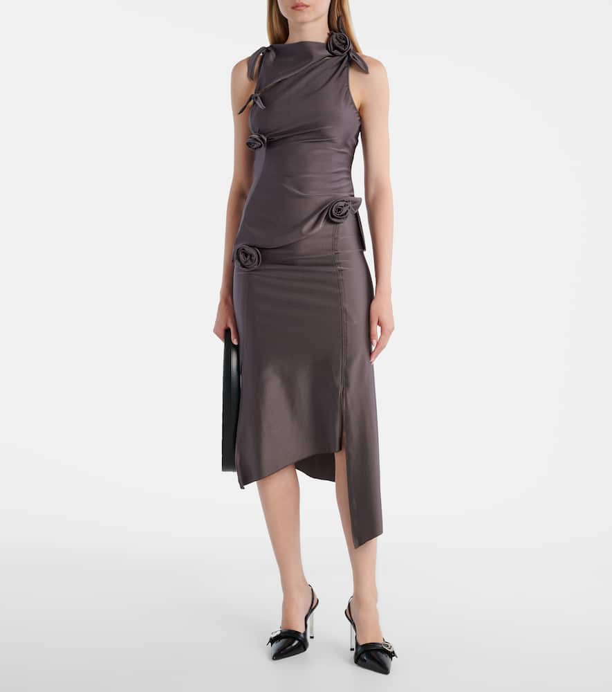 Floral-appliqué satin top