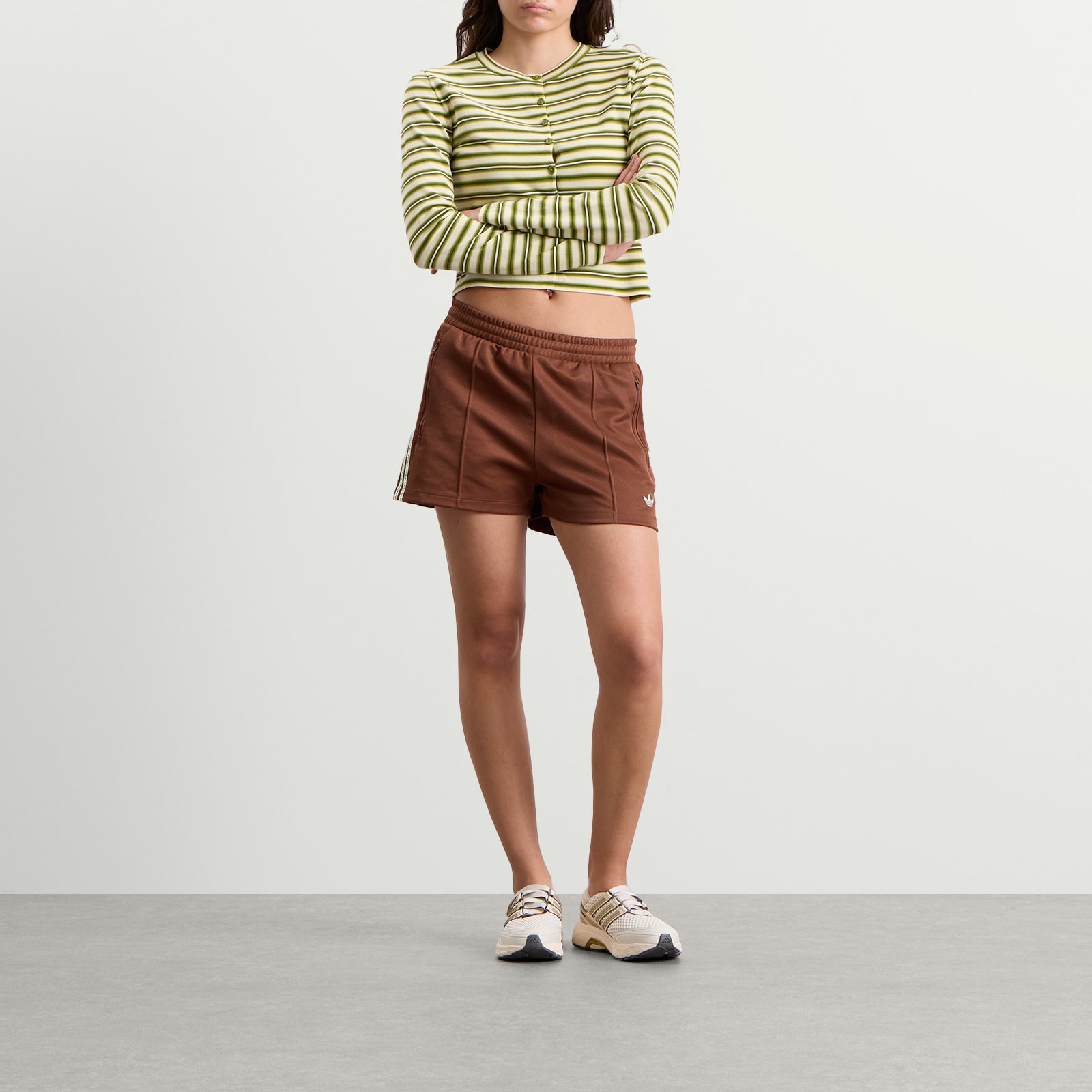 Women's Firebird Crochet Stripe Shorts Preloved Brown