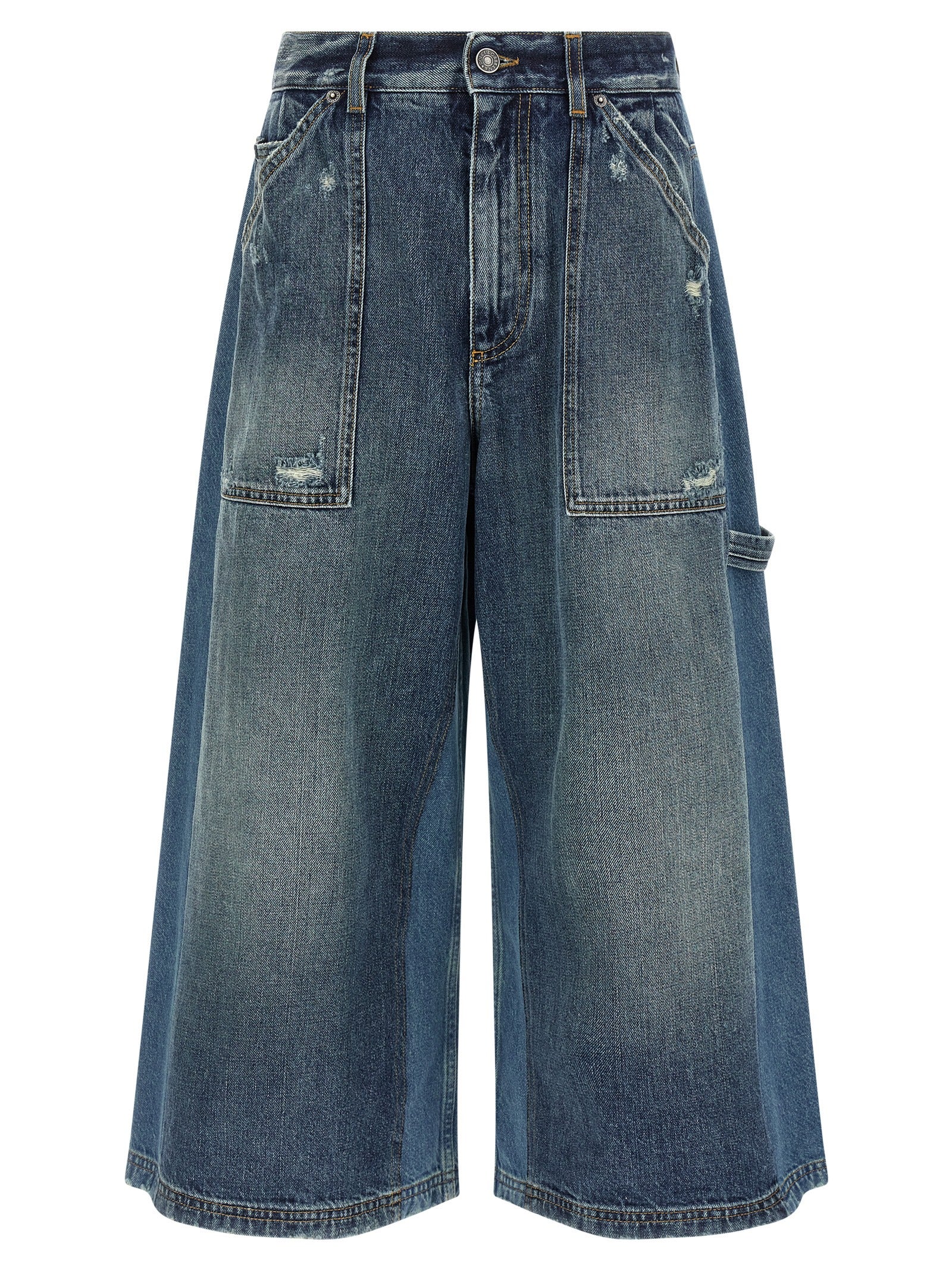 Distressed Denim Bermuda Shorts — Blue