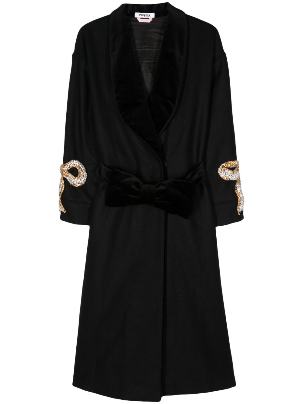 Shawl-lapels crystal-embellished coat - Black