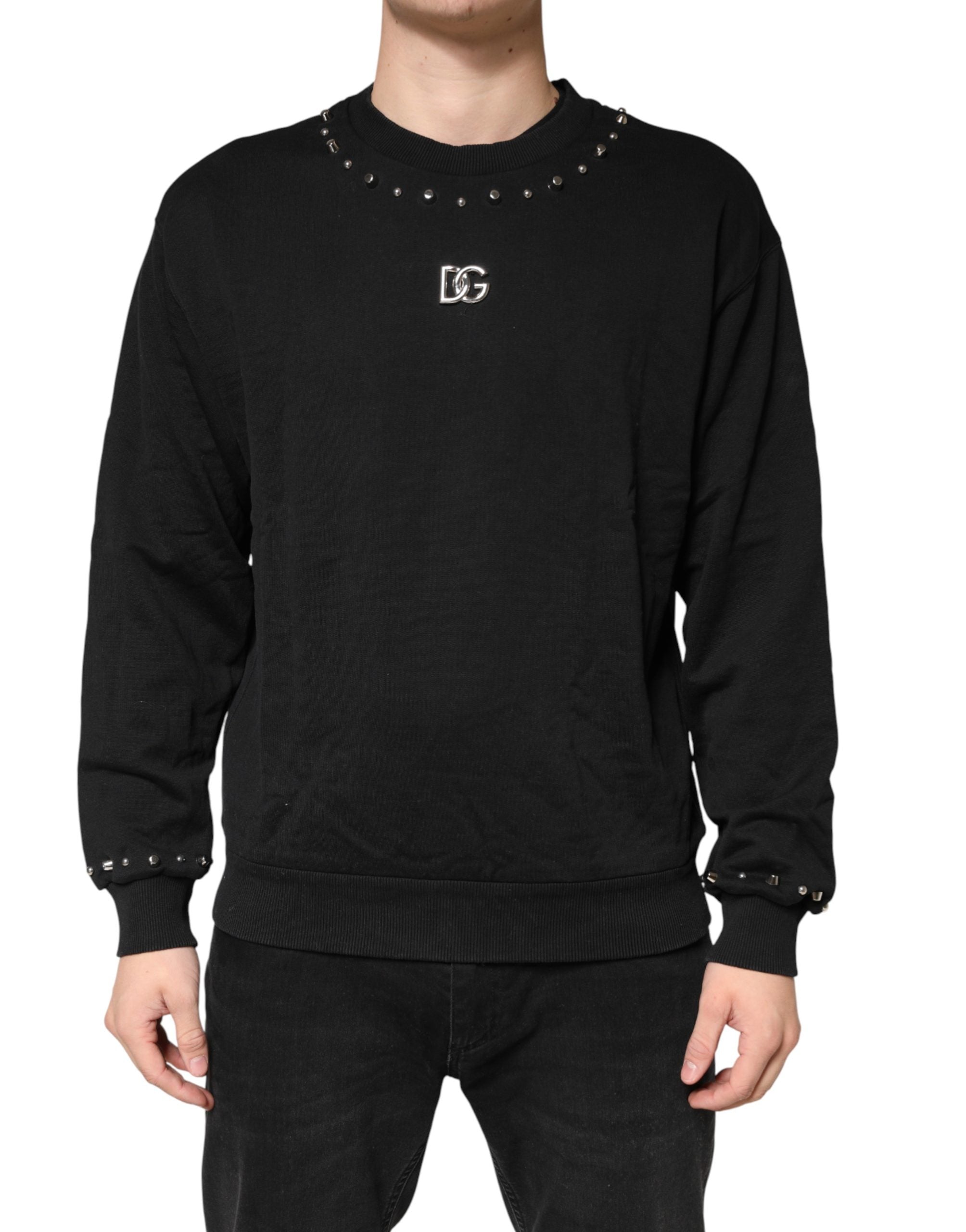 Embellished Cotton Crew Neck Sweatshirt — Black