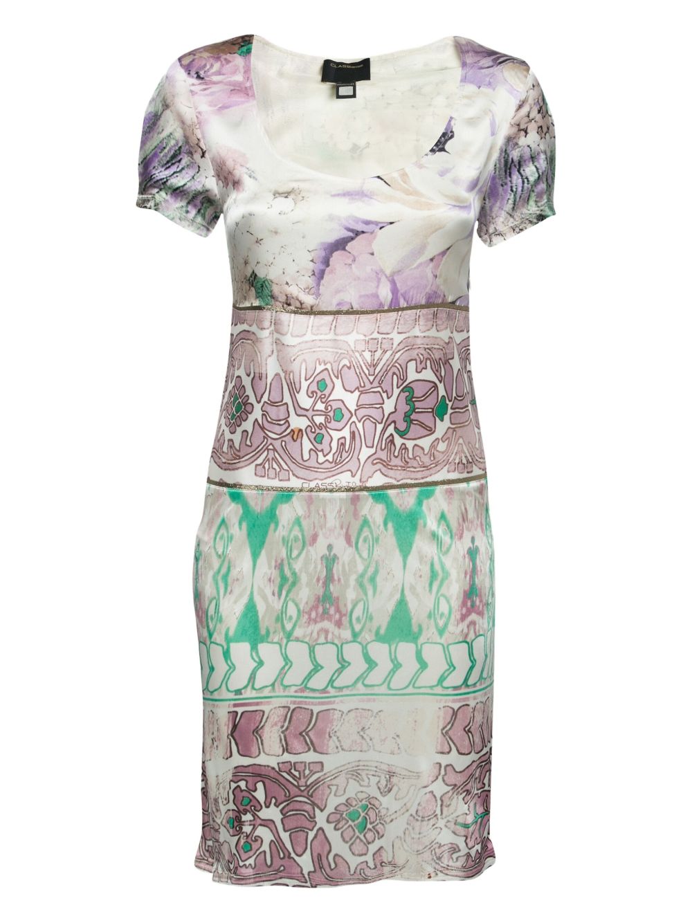 Pre-owned mix-print midi dress - White