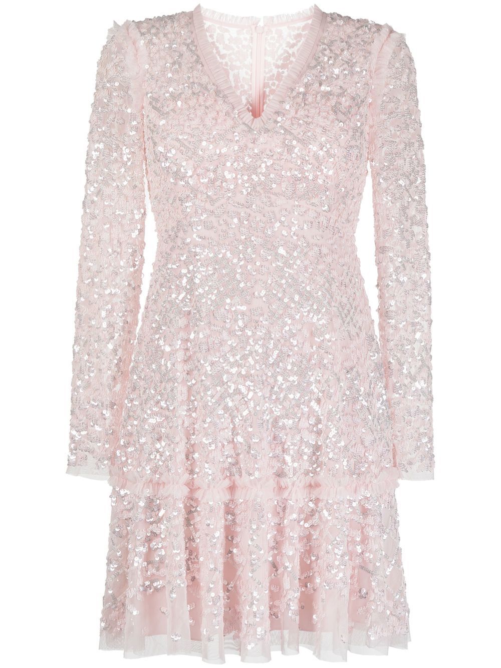 Sequinned long-sleeve skater dress - Pink