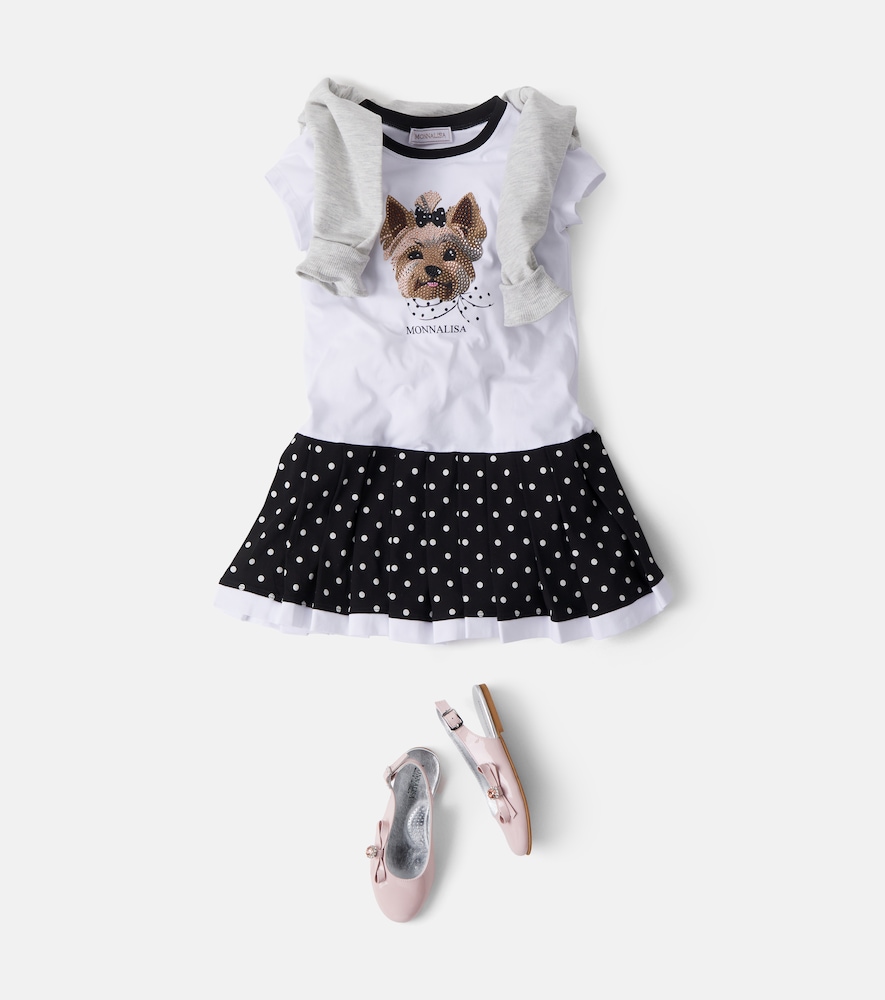 Embellished printed cotton-blend dress