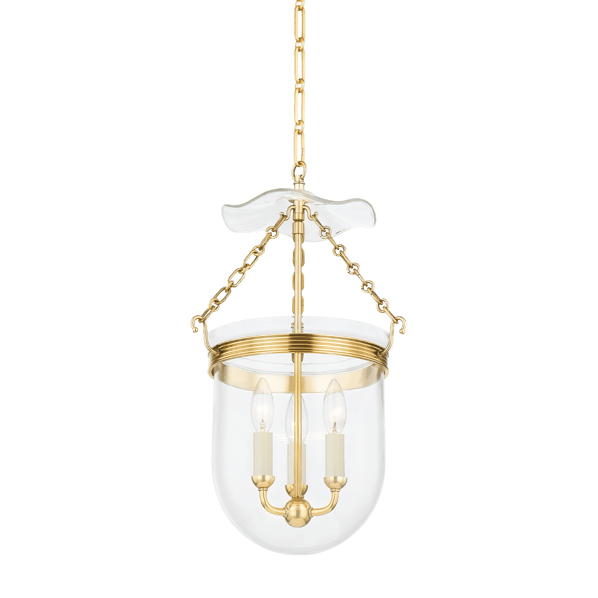 Aged Brass Three Light Lantern from the Rousham Collection