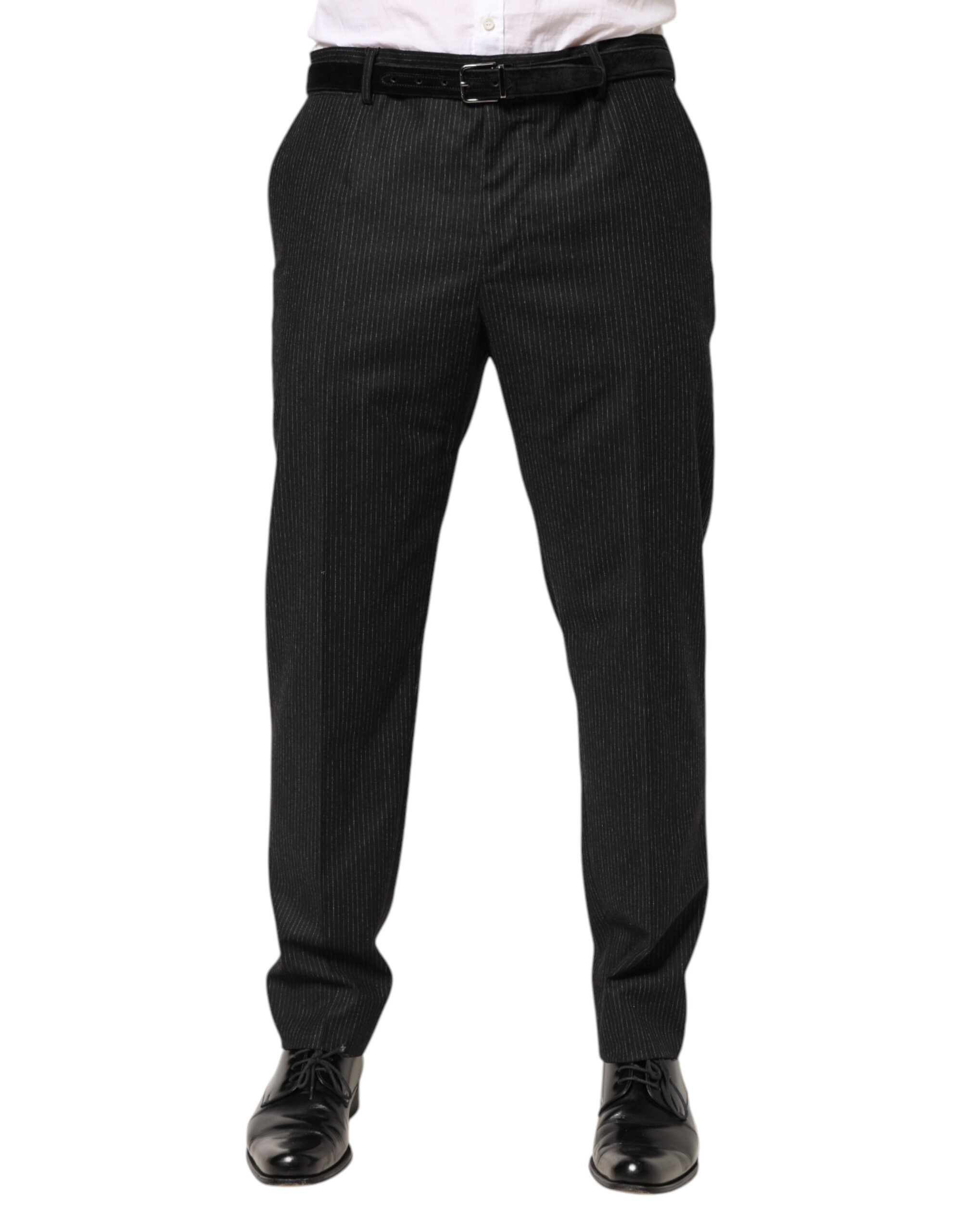 Cotton Pinstriped Trousers — Black