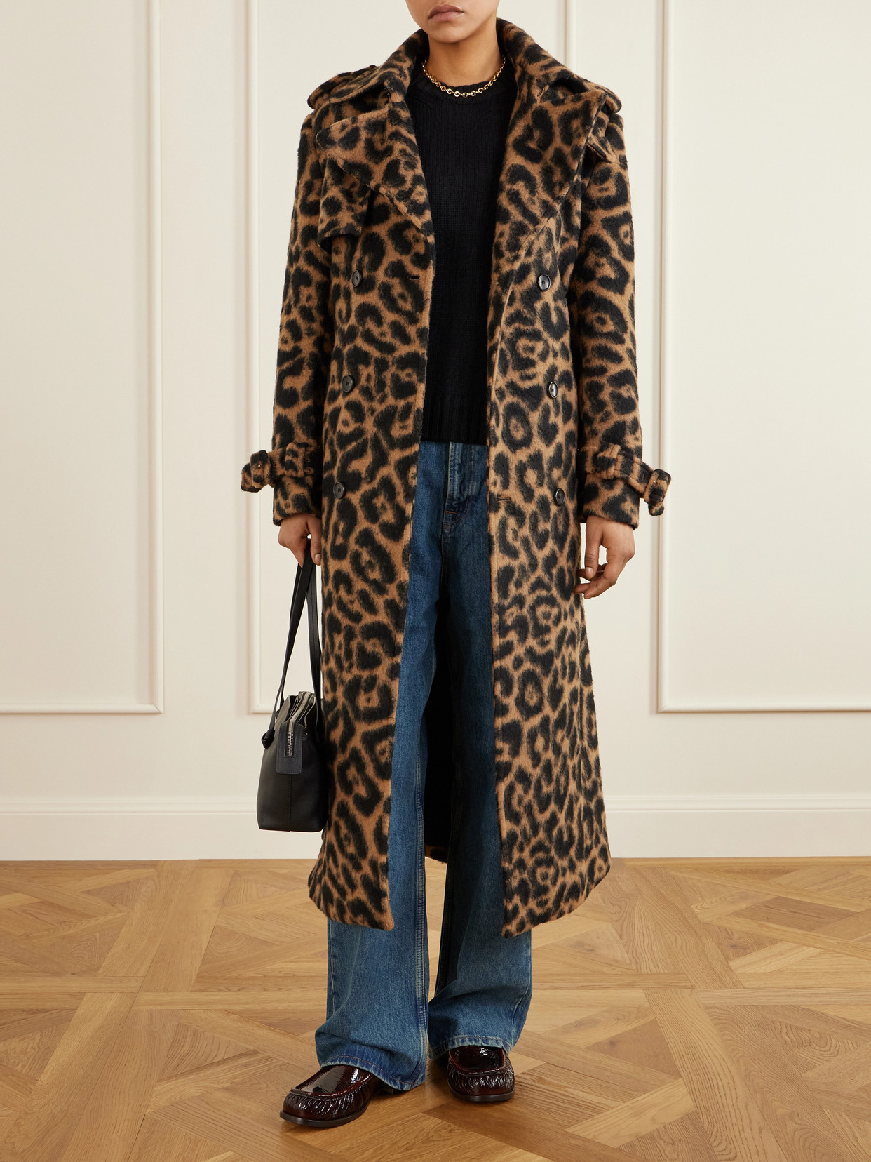 Rumi Belted Leopard-print Brushed-felt Coat - Animal print
