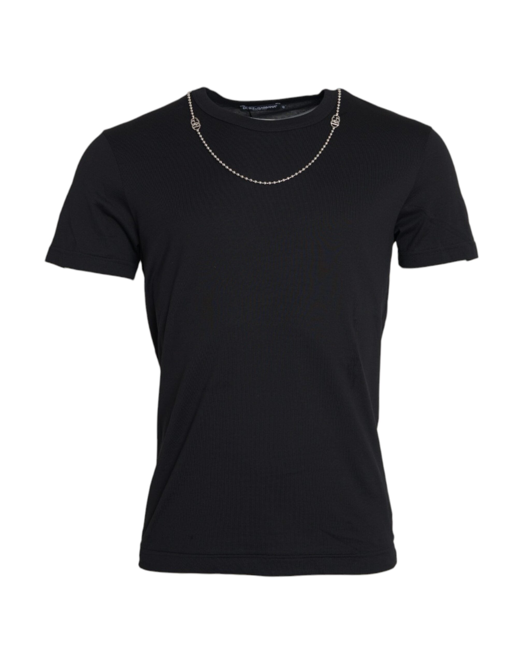 Silver Chain Embellished T-Shirt — Black